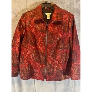 Kim Rogers Petite‎ 16P Jacket Red Metallic Floral Zip-Up Brocade Style Top